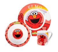 Sesame Street Breakfast Set - Elmo Children's Crockery Set 3-Piece Porcelain Plate, Bowl & Cup Multicoloured