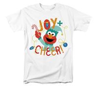 Sesame Street Christmas Joy and Cheer with Elmo Unisex T Shirt, White, X-Large