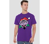 Sesame Street Christmas Santa Hat Count Von Count Face T Shirt, Purple Sesame Street Purple XXXL