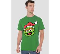 Sesame Street Christmas Santa Hat Oscar The Grouch Face T Shirt, Kelly Green Sesame Street Green S