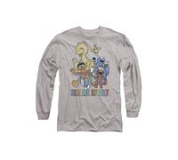 Sesame Street Colorful Group Long Sleeve T-Shirt, Athletic Heather in Grey | Size: Large Sesame Street Grey L