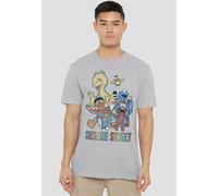 Sesame Street Colorful Group T-Shirt, Athletic Heather in Grey | Size: XL Sesame Street Grey XL
