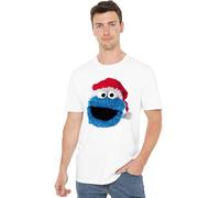 Sesame Street Cookie Monster Christmas Hat Unisex T Shirt, White, Large
