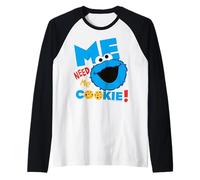 Sesame Street Cookie Monster Grumpy Hungry Fun Classic Pose Raglan Baseball Tee