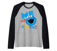 Sesame Street Cookie Monster Grumpy Hungry Fun Pose Classic Raglan Baseball Tee
