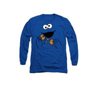 Sesame Street Cookie Monster Om Nom Face Unisex Long Sleeve T Shirt, Royal, XL