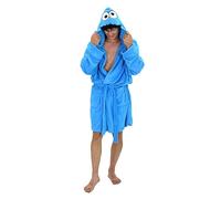 Sesame Street Cookie Monster Plush Robe for Adults, Fleece Bath Robe with Hood for Men & Women, Belt Tie, Pockets, S-M-L-XL, Blue, Large