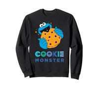 Sesame Street Cookie Monster With Big Cookie Sweatshirt, Adult Unisex, Black, Large