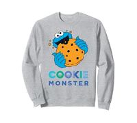 Sesame Street Cookie Monster With Big Cookie Sweatshirt, Adult Unisex, Heather Grey, Medium
