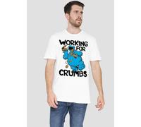 Sesame Street Cookie Monster Working For Crumbs T Shirt, White Sesame Street White S