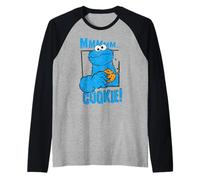 Sesame Street Cookie Monster Yummy Cookies Happy Pose Retro Raglan Baseball Tee