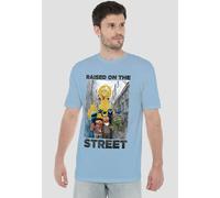 Sesame Street Distressed Raised On The Street T-Shirt, Light Blue | Size: Small Sesame Street Light Blue S