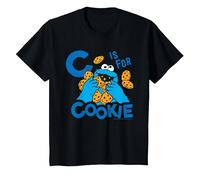 Sesame Street Distressed Text C is for Cookie Monster Kids T-Shirt, Youth, Black, Medium