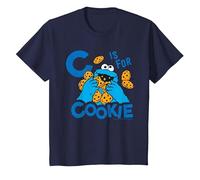 Sesame Street Distressed Text C is for Cookie Monster Kids T-Shirt, Youth, Navy Blue, Medium