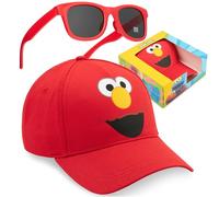 Sesame Street Elmo Baseball Cap Sunglasses Set for Boys, Adjustable Summer Sun Hat 100% UV Shades, Kids Holiday Essentials (Red Elmo)