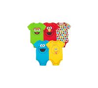 Sesame Street Elmo Cookie Monster Oscar the Grouch Big Bird Infant Baby Boys 5 Pack Bodysuits White 24 Months
