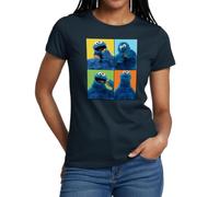 Sesame Street Four Poses of Cookie Monster Women's T-Shirt Navy