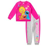 Sesame Street Girl's 2 Piece Jogger Set with Long Sleeve Shirt and Sports Pants, Pink/Grey, Size 24M