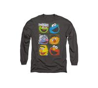 Sesame Street Group Squares Long Sleeve T-Shirt, Charcoal | Size: Medium Sesame Street Charcoal M