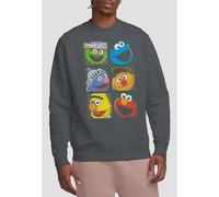 Sesame Street Group Squares Sweatshirt, Charcoal | Size: Small Sesame Street Charcoal S