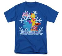 Sesame Street Happy Holidays Elmo, Cookie Monster, Abby Unisex T Shirt, Royal, X-Large
