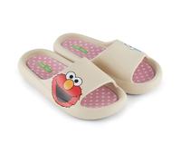 Sesame Street Ladies Comfort Slide - Elmo, Cookie Monster, Big Bird, Oscar the Grouch - Beige Women's Comfort Slippers, Beige, 8 UK