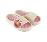 Sesame Street Ladies Comfort Slide - Elmo, Cookie Monster, Big Bird, Oscar the Grouch - Beige Women's Comfort Slippers