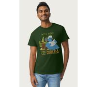 Sesame Street Men's Cookie Monster Will Hike For Cookies T-Shirt in Bottle Green | Size: Medium Sesame Street Bottle Green M