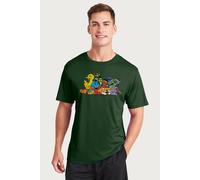 Sesame Street Men's The Gang Waving T-Shirt in Bottle Green | Size: XL Sesame Street Bottle Green XL
