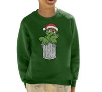 Sesame Street Oscar The Grouch in His Trash Can Christmas Hat Kid's Sweatshirt Bottle Green