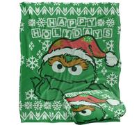 Sesame Street Oscar The Grouch Ugly Christmas Sweater Silky Touch Super Soft Throw Blanket 152 X 127 cm