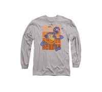 Sesame Street Run Run Grover Long Sleeve T-Shirt, Athletic Heather in Grey | Size: 2XL Sesame Street Grey 2XL