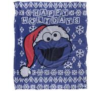 Sesame Street Silky Christmas Sweater Cookie Monster Supersoft Blanket