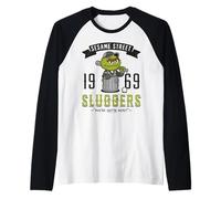Sesame Street Squad Grouch Baseball Bat Pose College Cartoon Raglan Baseball Tee
