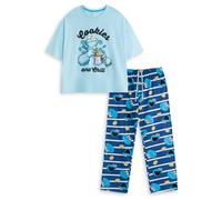 Vanilla Underground Sesame Street Cookie Monster Womens Blue Short Sleeve Long Leg Pyjama Set | 'Cookies and Chill' Cartoon Print | Fun Sleepwear & Lounging | Sesame Street Merch - Large