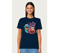 Sesame Street Women's Elmo Cookie Monster Sweet Stuff Valentines Day Relaxed Fit T-Shirt in Navy | Size: Medium Sesame Street Navy M