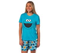 Sesame Street Women's Face Tossed Print Sleep Pajama Set Shorts, Cookie Monster, XL