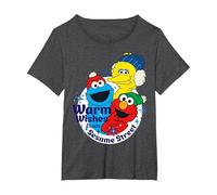 Sesame Street Xmas Big Bird Elmo Cookie Monster Fun Friends T-Shirt, Women's Plus, Dark Heather Grey, 2X