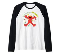 Sesame Street Xmas Elmo Christmas Cuddle Merry Retro Bright Raglan Baseball Tee