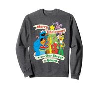 Sesame Street Xmas Tree Cookie Bert Ernie Elmo Abby Friends Sweatshirt, Adult Unisex, Dark Heather Grey, X-Large