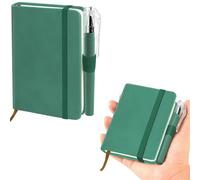 sesameless Pocket Notebook, A7 PU Leather Cover Small Pocket Notebook with Pen Holder and Elastic Band for Writing Note Taking Plans Memos (Green)