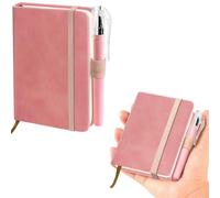 sesameless Pocket Notebook, A7 PU Leather Cover Small Pocket Notebook with Pen Holder and Elastic Band for Writing Note Taking Plans Memos (Pink)