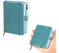 sesameless Pocket Notebook, A7 PU Leather Cover Small Pocket Notebook with Pen Holder and Elastic Band for Writing Note Taking Plans Memos (Blue)