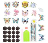 Sesaver 16Pcs Animal Diamond Art Refrigerator Magnets Animal Diamond Fridge Magnet, Art Stickers Refrigerator Painting Kits, DIY Round Saucer Flowers Craft Supplies for Home Decor (Butterfly)