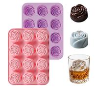 Sesaver 2-Pack Rose Silicone Mold, 12-Cavity Food Grade Flower Baking Moulds for Chocolate, Reusable 3D Rose Soap Mold for DIY Wax Melts, Candle, Resin, Ice Cube Tray (Pink & Purple)