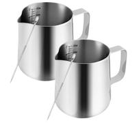 Sesaver 2Pcs 350 ML Milk Frothing Pitcher Stainless Steel Milk Frothing Jug with Spoon, Frother Steamer Cup for Making Latte Coffee Art, Cappuccino, Espresso (2, Silver, 350Ml)