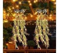 Sesaver 2Pcs Artificial Plant Solar Lantern Light, IP65 Waterproof Hanging Plant Solar Light with Hook, Ornaments Outdoor Garden Decorations for Wedding Patio Yard Porch Courtyard(Style 1)