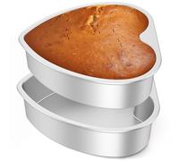 Sesaver 2Pcs Heart Cake Mold,10Inches Heart Shape Cake Pan Silver Romantic Heart Shape Non Stick Carbon Steel Bake Pan Reusable Ideal for Cakes, Cheesecakes & Loaves