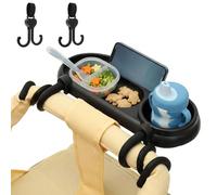 Sesaver 3-in-1 Universal Pram Snack Tray with Deepened Cup Holder & Phone Slot, Upgraded Non-Slip Straps Food Tray for Stroller, Pushchair, Buggy, Removable Storage Organiser Shelf (Includes 2x Hooks)
