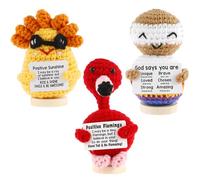 Sesaver 3 Pcs Crochet Gifts Emotional Support Gifts with Mini Flamingo Colorful God Doll and Sun Duck Doll Adorable Crochet Animals Mini Birthday Prensent with Encourgement Words for Friends